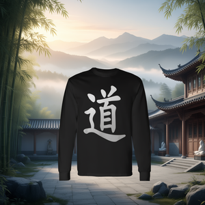 T-shirt Cinese Tao Dao a Maniche Lunghe Nera con Design a Caratteri Bianchi Unisex per Adulti Girocollo Stampa Serigrafica - Product Image 2