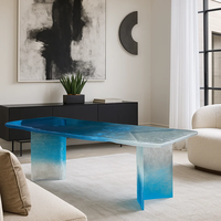 JingYue Table de luxe transparente personnalisée en résine dégradée mobilier artisanal pour espaces commerciaux hôtels salons