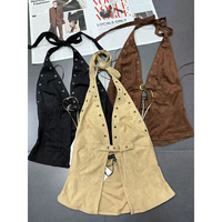 Ensemble 2 pièces sexy vintage Y2K en daim ajouré avec haut dos nu et short ultra court pour femme