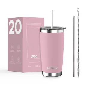 Factory Wholesale Pink 20oz Tumbler Vacuum Insulated 18/8 Food Grade Stainless Steel Double Wall Beer Mug Cup Holder