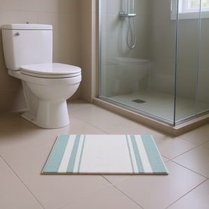 Tapis de bain réversible en coton, rectangulaire, rayé, avec dos antidérapant en caoutchouc, design moderne et minimaliste pour la salle de bain - Product Image 2