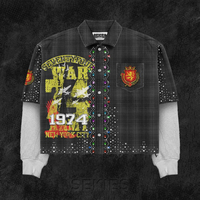 OEM Streetwear Maßgeschneiderte Acid Wash Vintage Mehrfarbige Patchwork Ketten-Stickerei Baumwoll-Flanell Langarm-Hemden für Herren