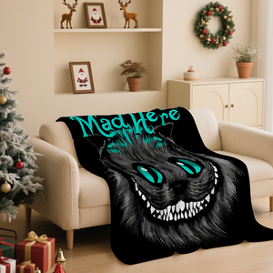 Cheshire Cat bedruckte Flanell-Fleece-Decke „We're All Mad Here“, niedliche Katzen-Überwurfdecke, Fantasy-Geschenk für Zuhause, Sofa, Bett - Product Image 2