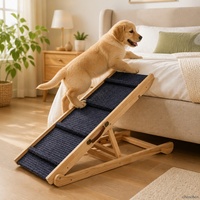 Rampe pour animaux de compagnie pour lit, pliable, en bois, hauteur réglable, avec pieds de soutien crantés, antidérapante, avec picots pour tapis, poignée en cuir, pour chiot