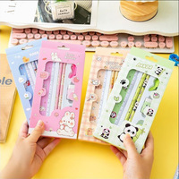 Ensemble de papeterie en plastique pour enfants, motif dessin animé, six pièces, gomme scolaire, cadeau, fournitures scolaires, promotion
