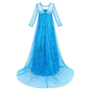 Ropa de princesa de fantasía para niña, traje de cosplay con lentejuelas y cola larga, Elsa, princesas, superventas, HCGD-008