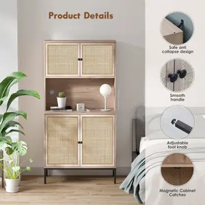 Doğal Rattan 63 "mutfak kiler dikey depolama alanı ve çok sahne uygulamaları Bar dolabı