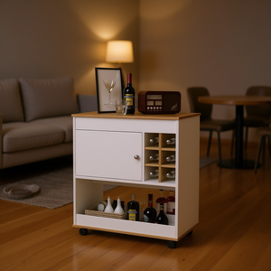 Carrito de Bar Pendleton para 6 Botellas, de Madera Blanca, Portátil, Juego de Servicio de Bebidas, Diseño Moderno - Product Image 2