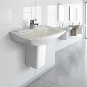 Eros Square Modern European Ceramic Half Pedestal Wash Basin Luxury <b>Wall</b> Mount Hospital Use India Export - Product Image 2