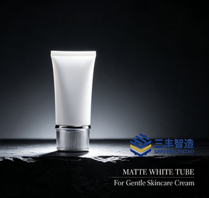 หลอดเครื่องสำอางทรงรีสีขาวแบบแบน ทำจากพลาสติก PE พร้อมฝาเกลียว ป้ายโลโก้แบบกำหนดเอง วัสดุ PP - Product Image 3