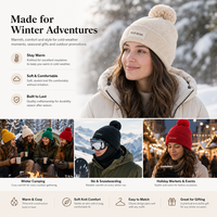 Muts met op maat gemaakt logo, kleurrijke pompon, kabelbreisel, boord, warme wintermuts, ski, outdoor, unisex, acryl, groothandel