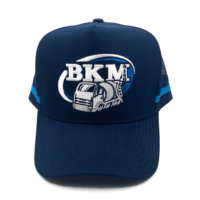 Conception personnalisée logo 5 Panneaux Casquette de camionneur Pays australien Rayures latérales Profil haut Snap Mesh Hat Navy Brodé Casquette de camionneur