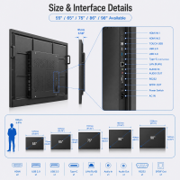 Tableau blanc interactif intelligent 98 pouces 4K avec écran tactile, écran plat interactif pour l'enseignement scolaire