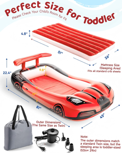 Red Race Car Shaped Kids <b>Inflatable</b> Travel Bed with Safety Rails for Toddlers Camping Home - Product Image 5