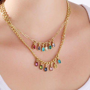 LUCKYJIU perhiasan kustom tahan air noda Gratis 18k baja tahan karat berlapis emas CZ 12 batu kelahiran liontin perhiasan DIY - Product Image 2