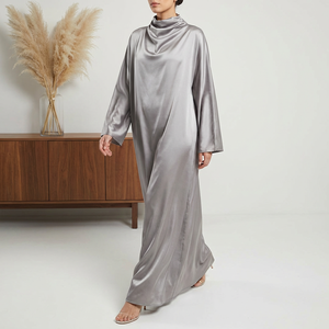 Custom Silver Satin <b>Abaya</b> Fashionable Unique Custom Nida Satin Linen <b>Abaya</b> for Muslim Women - Product Image 4