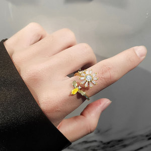 Rotating Sunflower Rings Fashionable Copper Gold Plated Claw Set Zircon Anxiety Fidget Spinner Parties Holiday Jewelry <b>Gift</b> - Product Image 4