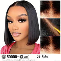Perruques Lace Front sans colle en cheveux Remy, 12 pouces, densité 150%, noires, lisses, 8,29 onces, 8 pouces