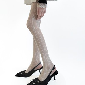Medias de Rejilla con Rayas Verticales y Encaje <span class=keywords><strong>Floral</strong></span>, Estilo Pure Desire, Color Blanco y Negro, Pantimedias Delgadas para Mujer, Primavera-Verano - Product Image 5