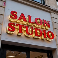 Letrero Comercial LED Personalizado, Letrero de Tienda con Letras Metálicas Doradas Brillantes, Letrero Luminoso para Exteriores Resistente al Agua