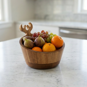 "Harmony Bowl: Handcrafted Acacia <strong>Wood</strong> <strong>Inlaid</strong> with Deer Antler" - Product Image 2