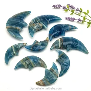 Wholesale Natural Blue Onyx Moon Face High Quality Hand Made Blue Crystal Crafts For Decoration And Gifts