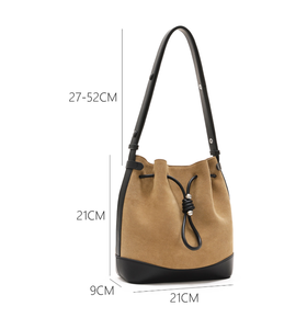 Bolso bandolera retro con cordón ajustable para mujer, estilo cubo, imitación de cuero de gamuza, bolso de mano de lujo para mujer. - Product Image 4