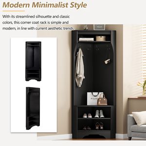 DB On-Trend Minimalist Corner Hall Tree Versátil Perchero de 4 ganchos con Banco para zapatos Gabinete de esquina de entrada - Product Image 4
