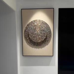 Art mural animalier de luxe en mosaïque de nacre, <span class=keywords><strong>peinture</strong></span> sur toile texturée 3D circulaire, œuvre décorative classique pour salon et véranda - Product Image 1