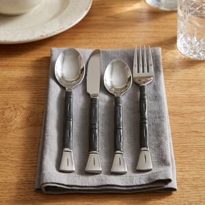 Stainless Steel First Horse Cookware <b>Cutlery</b> Set With <b>Black</b> Forged Fish Tail End Handle Elegant <b>Cutlery</b> Set - Product Image 1