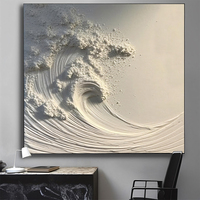 Personnalisation de l'art mural d'hôtel, peinture sur toile à texture 3D blanche, vague océanique, art mural