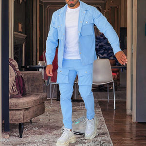 ชุดแจ็คเก็ตและกางเกงกันลมสำหรับผู้ชาย ไซส์ใหญ่ ชุดลำลองฤดูใบไม้ร่วง 2 ชิ้น ลายพิมพ์ ความยาวเต็มตัว ทรงหลวม น้ำหนักปานกลาง - Product Image 3