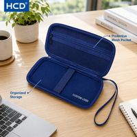 Étui de transport rigide en EVA bleu géométrique personnalisé OEM ODM avec logo, organiseur de technologie portable, sac de voyage, boîte à accessoires antichoc et étanche