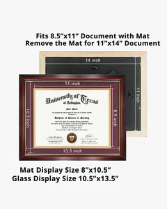 MONDON Cherry Real Solid Wood Graduation University Certificate Diploma Frame With Gold Trim