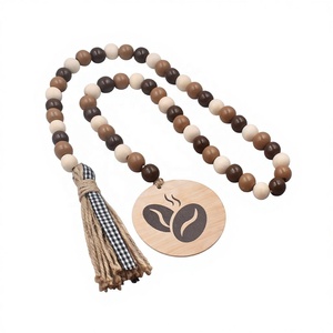 Nouvelles pampilles en corde de chanvre à motif café et perles en bois colorées pour la décoration de plateaux, ornements et pendentifs - Product Image 1