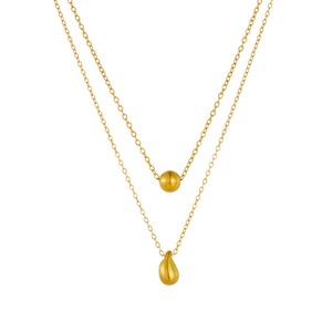 Layered Gold Plated Stainless Steel Necklace Teardrop Ball Pendant Clavicle Chain Daily Wear Gift Jewelry - Product Image 5