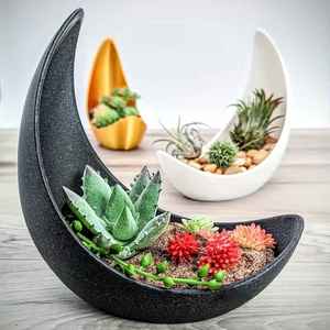 Vaso per piante a forma di mezzaluna stampato in 3D - vaso per piante succulente - ciotola in cristallo a forma di luna, in vari colori - Product Image 5
