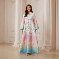 Abaya pour femme en polyester cristal dégradé bleu clair, robe de soirée musulmane de Dubaï, robe de fête pour femme du Moyen-Orient 2026