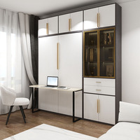 Mobilier de chambre à coucher double, moderne, vertical et caché, lit escamotable à faible encombrement Panneau mural latéral avec bureau Lit mural pliant