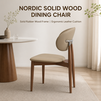 Chaise de salle à manger ergonomique en bois massif de noyer et caoutchouc, avec revêtement en cuir, style nordique moderne, pour appartement, restaurant, café