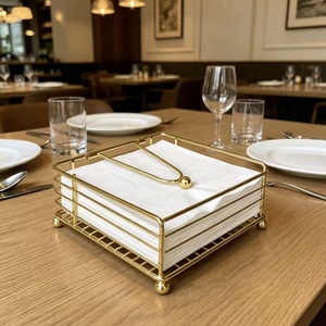 Porte-serviettes carré en métal noir, élégant et luxueux, best-seller pour table de salle à manger et restaurant - Product Image 4