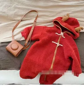 חג המולד טדי פליס חדש תינוק rompers zipler ילדה ילד סרבל אדום עם קרניים