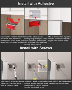 Loquet de <span class=keywords><strong>porte</strong></span> magnétique en acier robuste Loquets magnétiques minces et puissants <span class=keywords><strong>pour</strong></span> armoires et portes coulissantes - Product Image 3