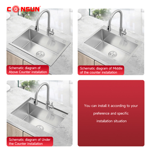 Consunキッチンキャビネットシンクシングルボウルアンダーマウント304ステンレス鋼キッチン用多機能スクエアキッチン - Product Image 6