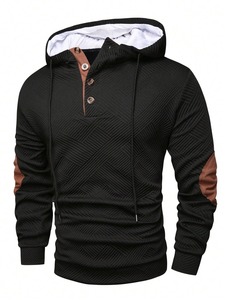 Sudadera con capucha de jacquard cálida para hombre, sudadera con capucha, chaqueta deportiva informal con botones en la parte delantera - Product Image 3