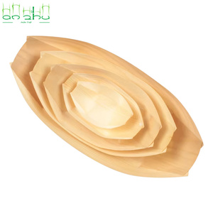 Assiettes bateau en peuplier pour apéritifs 5,5 pouces – Petites barquettes jetables en bois en forme de feuille pour sushis, plats et contenants alimentaires - Product Image 1