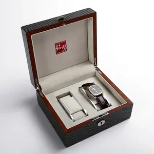 고급 럭셔리 탄소 섬유 사용자 정의 로고 도매 시계 스토리지 나무 케이스 2 슬롯 시계 상자 시계 여행 케이스