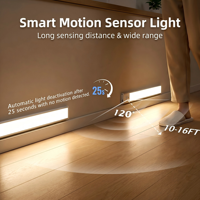 Éclairage LED sous armoire sans perçage, à capteur intelligent, magnétique, rechargeable, à piles, pour placards et étagères