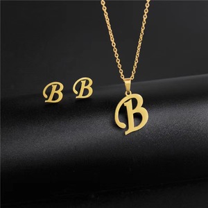 RINHOO – <span class=keywords><strong>Collier</strong></span> et boucles d'oreilles tendance en acier inoxydable avec initiales A-Z, ensemble de bijoux, pendentif lettre alphabet, accessoires de chaîne, cadeau - Product Image 4