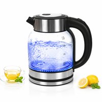 Bouilloire électrique en verre LED bleue 2,0 L 1500 W Prise UE pour thé, café et eau chaude – Vente en gros directe usine, marque privée pour la maison et la cuisine